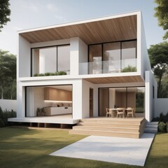 3d illustration of a comfortable luxury house with swimming pool and parking for sale or rent in modern style.