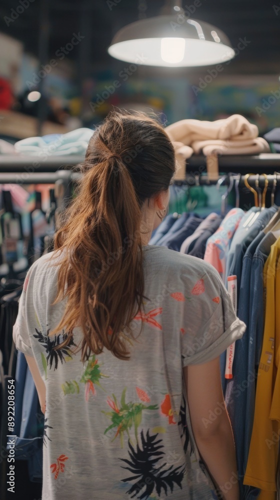 Canvas Prints A woman standing in front of a rack of clothes