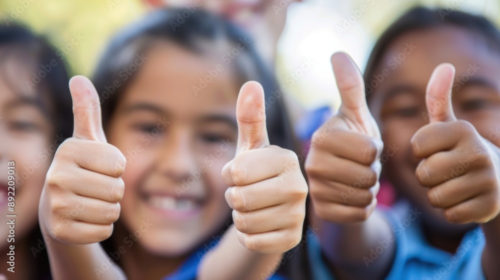 Canvas Prints a group of young girls giving thumbs up