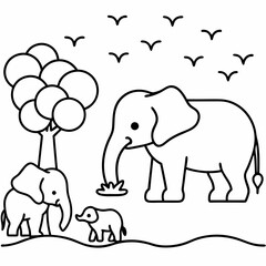 This fun and educational vector illustration coloring book features jungle animals like lions elephants and monkeys perfect for a jungle safari adventure