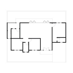 Black and White floor plan of a modern unfurnished house for your design. Suburban house vector blueprint. Architectural background