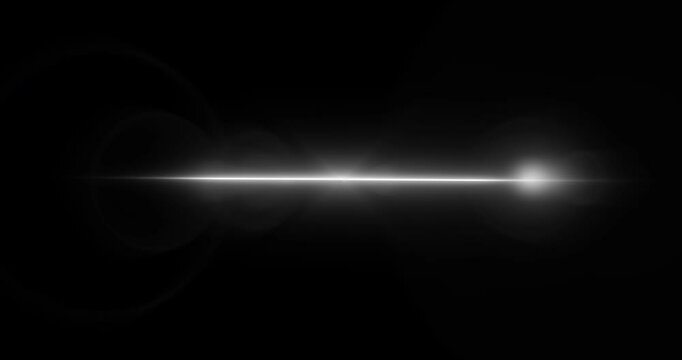 Light flare moving overlay asset in black 4K footage. Long arm shining lens flare light leak realistic stock video for a montage visual title beat animation. Creative spotlight sparkle abstract flash

