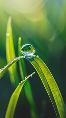 Fresh morning with water drops on green leaves