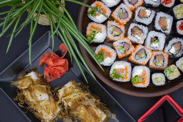 Sushi Selection with Pickled Ginger and Bonito Flakes