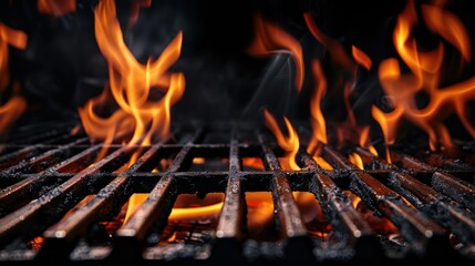 Close-up of a Hot, Flaming Grill