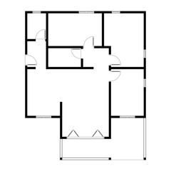 Black and White floor plan of a modern unfurnished house for your design. Suburban house vector blueprint. Architectural background