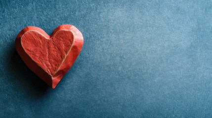 Obraz premium Red heart on blue paper symbolizes romance and love on Valentine s Day