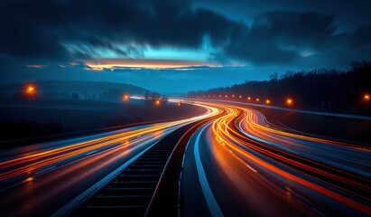 Night Highway with Light Trails