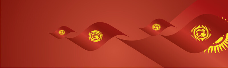 Kyrgyzstan National Day waving flags two fold blue landscape background.ai