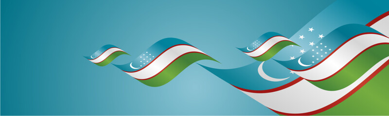 Uzbekistan National Day waving flags two fold blue landscape background.ai