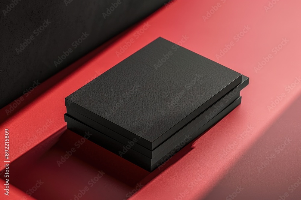 Poster A small black box sitting on top of a red table, great for adding a pop of color to your design or photo shoot