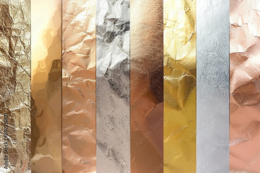 Poster A detailed shot of diverse colored metallic foils, ideal for use in graphic design or as a decorative element