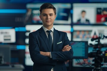 Isolated Young News Anchor Man in Suit Generative Illustration