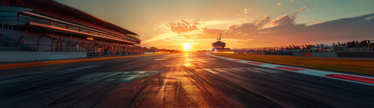 夕日とモータースポーツのレース場