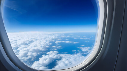 view from airplane window, travel concept wallpaper, ai generated