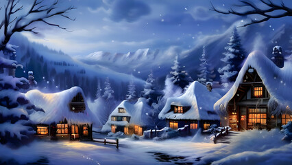 Fototapeta premium a-cozy-village-scene-with-snowflakes