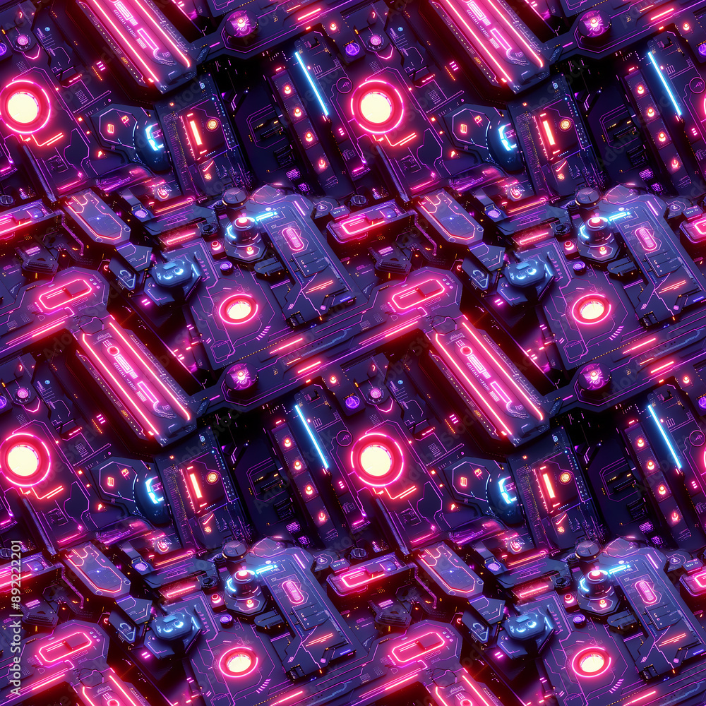 Poster abstract futuristic 3d neon light pattern with interlocking geometric shapes