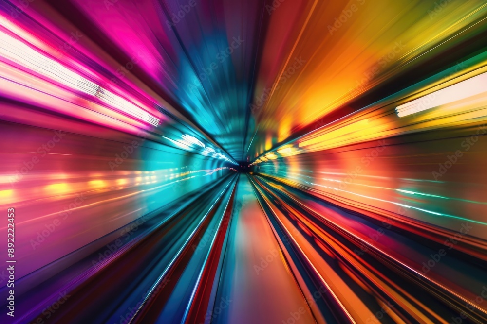 Aufkleber A blurry image of a train passing through a dark tunnel, great for representing movement and speed in various contexts