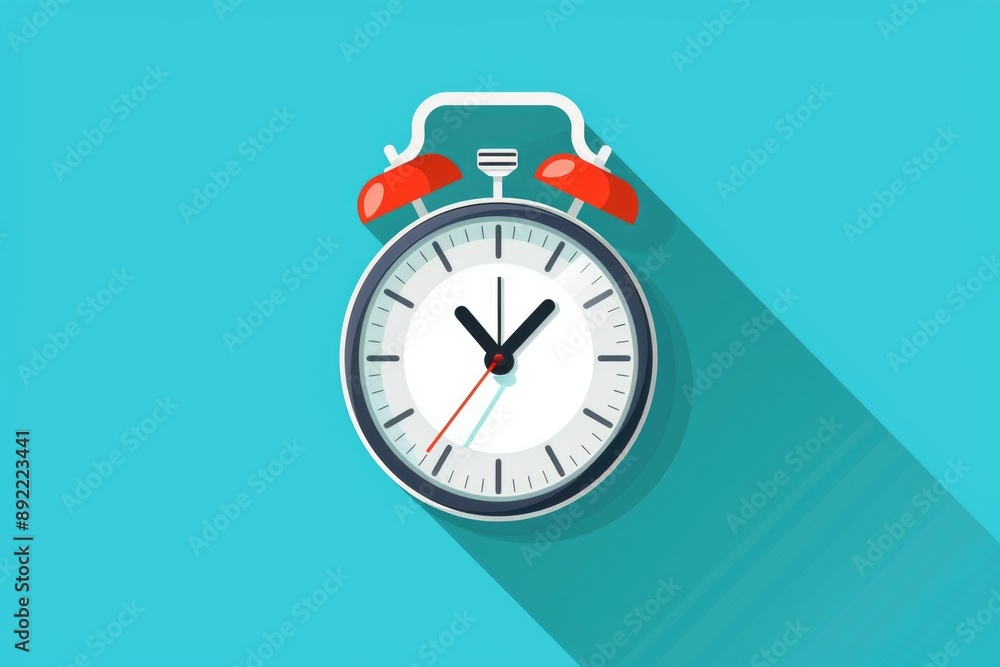 Poster A clock with a long shadow on a blue background, suitable for time-related or minimalist design concepts