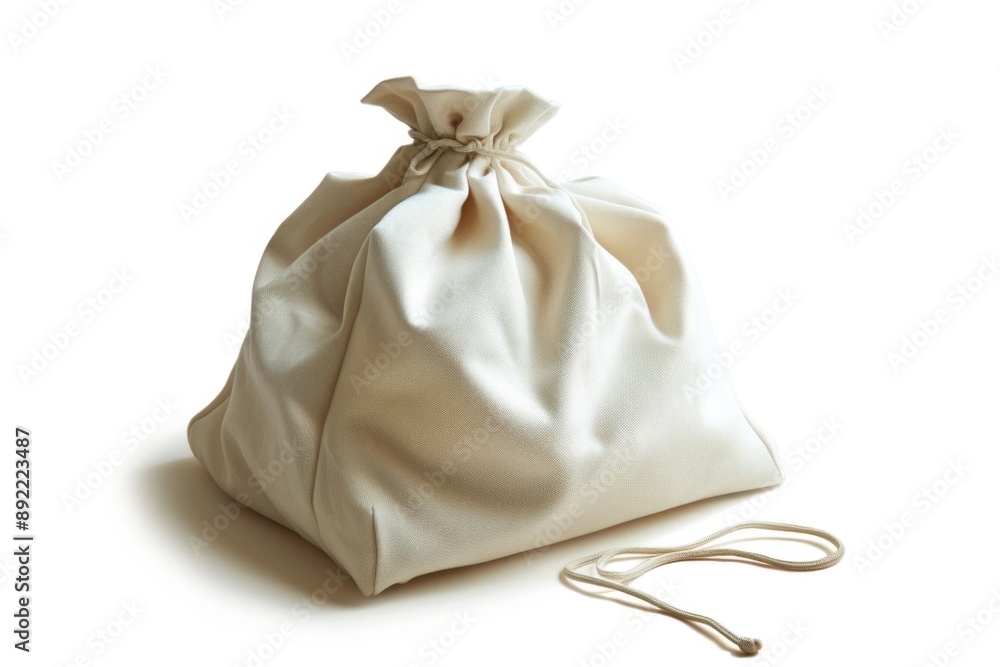 Poster a white bag sits atop a white table in a simple yet elegant setting
