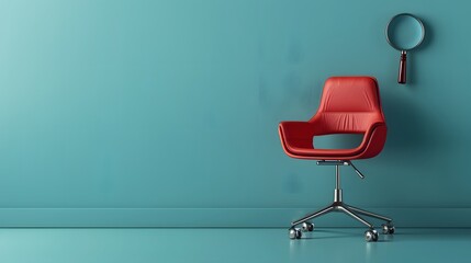 Searching for a new job opportunity. Office chair with blank search bar. Recruitment concept. 3D Render. 