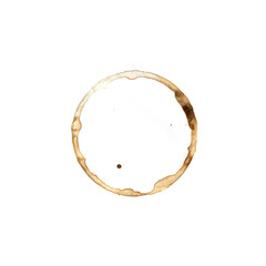 Brown Coffee Cup Mark on Isolated on White Background. Watercolor Coffee and Tea Circle Spot.