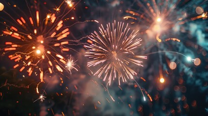 A pair of fireworks exploding in the night sky with colorful sparks and lights
