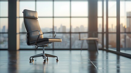 Searching for a new job opportunity. Office chair with blank search bar. Recruitment concept. 3D Render. 