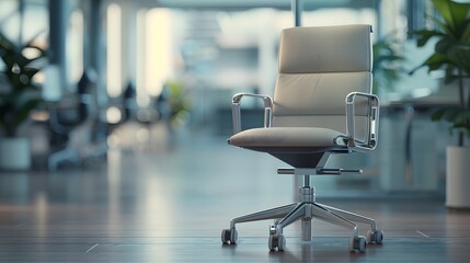 Searching for a new job opportunity. Office chair with blank search bar. Recruitment concept. 3D Render. 