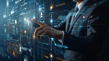 Fototapeta premium Businessman using AI technology enables advanced data analysis capabilities