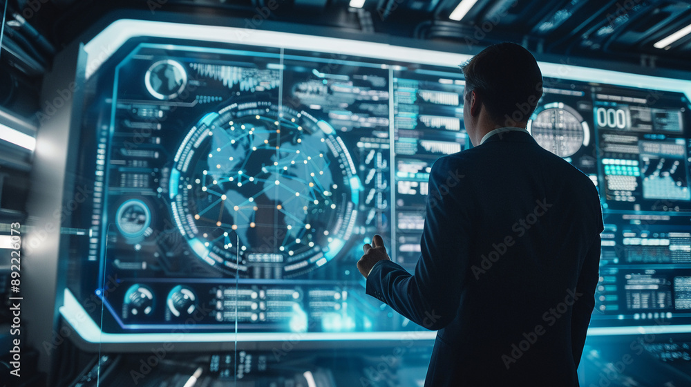 Poster businessman using ai technology for cybersecurity enhances threat detection and response capabilitie