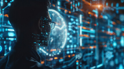 Businessman using AI technology for cybersecurity enhances threat detection and response capabilities