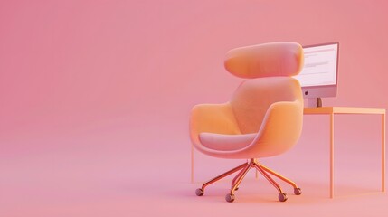 Searching for a new job opportunity. Office chair with blank search bar. Recruitment concept. 3D Render. 