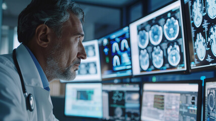 Obraz premium Doctor using AI technology is revolutionizing the medical field by providing faster and more accurate diagnoses personalized treatment plans
