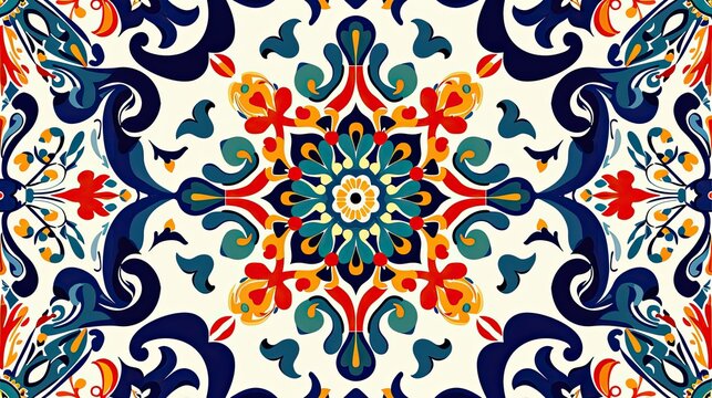 Italian ceramic tile pattern. Mediterranean porcelain pottery. Ethnic folk ornament. Mexican talavera  portuguese azulejo  spanish majolica  arabesque motif. Vector illustration