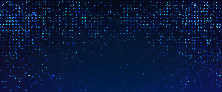 Dark background with blue pixel pattern. Vector illustration of abstract bg with geometric square elements grid. digital backdrop with dissolve rectangle dot particle mosaic gradient texture.