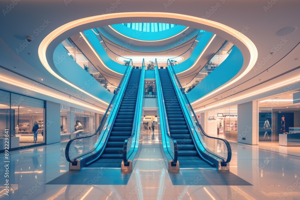 Aufkleber Two escalators in a modern building interior, suitable for use in architecture or transportation context