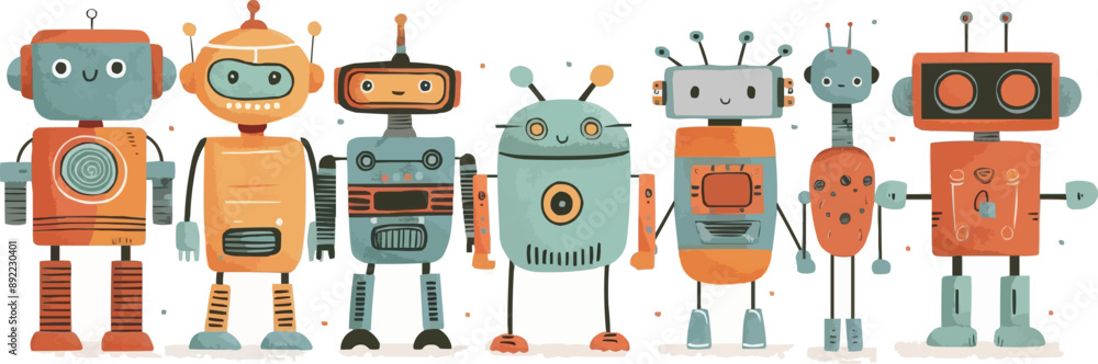 Poster toy robots on a white background. vector flat minimalistic isolated illustration.