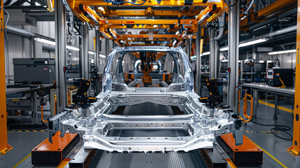 The engineer is ensuring quality control on the chassis assembly.