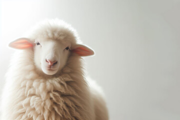 Fototapeta premium A close-up of a sheep on a clear background. Space for text.