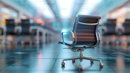 Searching for a new job opportunity. Office chair with blank search bar. Recruitment concept. 3D Render. 