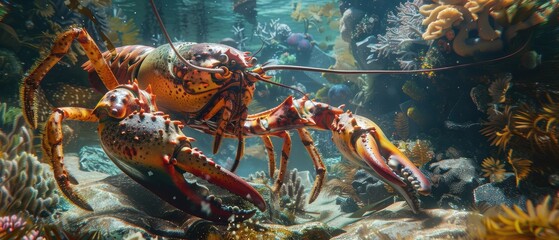 Majestic Marine Wonders: Giant Lobster and King Crab in Pristine Tidal Pool, Delight