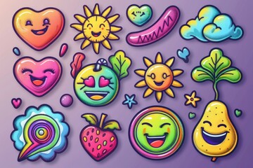 A group of colorful cartoon faces with different emotions on a deep purple background