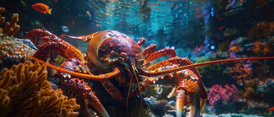 Majestic Marine Creatures: Giant Lobster and King Crab in Tropical Underwater Paradise,