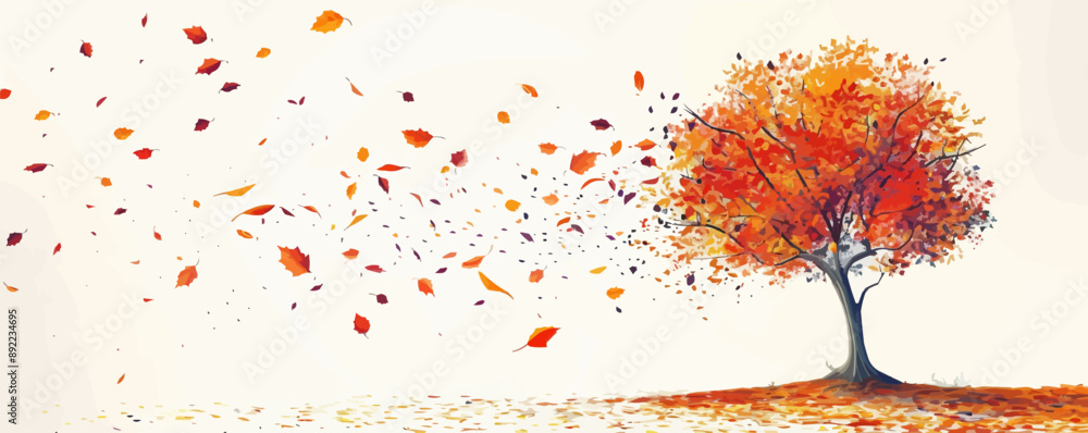 Aufkleber a group of colorful autumn leaves falling from a tree. vector flat minimalistic isolated