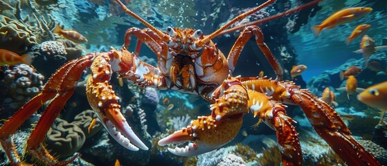 Majestic Underwater Encounter: Giant Lobster and King Crab in Pristine Marine Reserve - Image