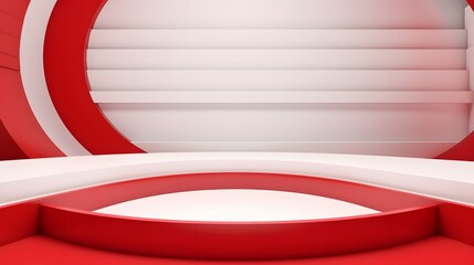 
3d rendering of red white abstract geometric background. Scene for advertising, technology, showcase, banner, game, sport, cosmetic, business, metaverse. Sci-Fi Illustration. Product display