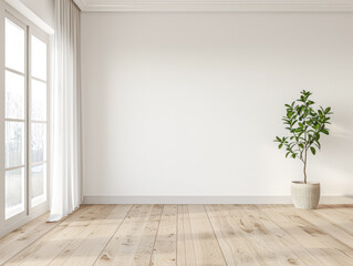 Large window in an empty luxury apartment room with no furniture and copy space. Residential interiors design composition mockup image. 28