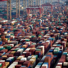 Endless Array of Shipping Containers at a Busy Port
