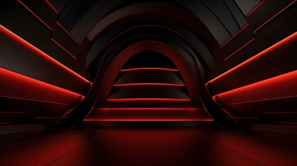 Obraz premium 3d rendering of red and black abstract geometric background. Scene for advertising, technology, showcase, banner, game, sport, cosmetic, business, metaverse. Sci-Fi Illustration. Product display